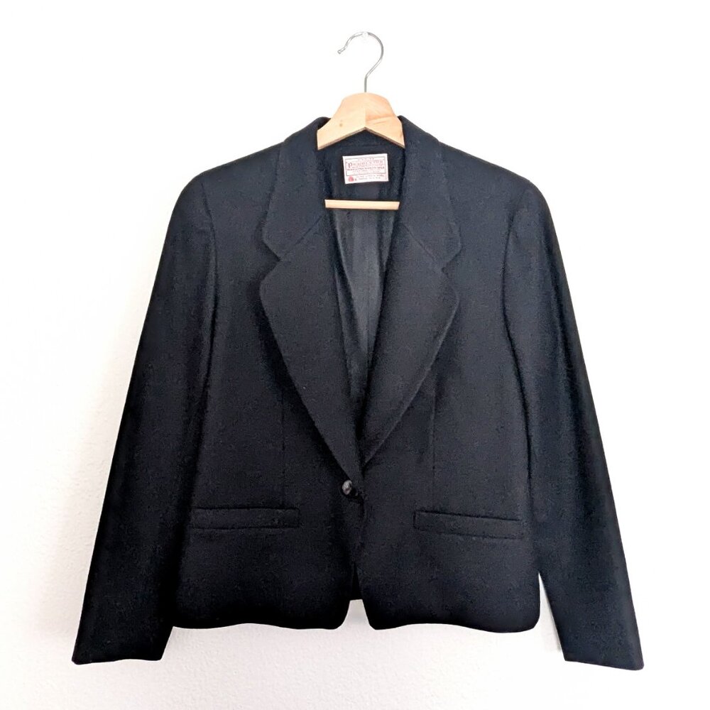 Vintage Pendleton Virgin Wool blazer single breasted career coat black 6 petite